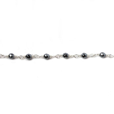 3mm Hematite faceted round Silver plated chain by the foot 34 pieces (ONLINE ORDER ONLY)