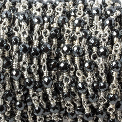 3mm Hematite faceted round Silver plated chain by the foot 34 pieces (ONLINE ORDER ONLY)