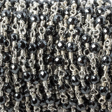 3mm Hematite faceted round Silver plated chain by the foot 34 pieces (ONLINE ORDER ONLY)