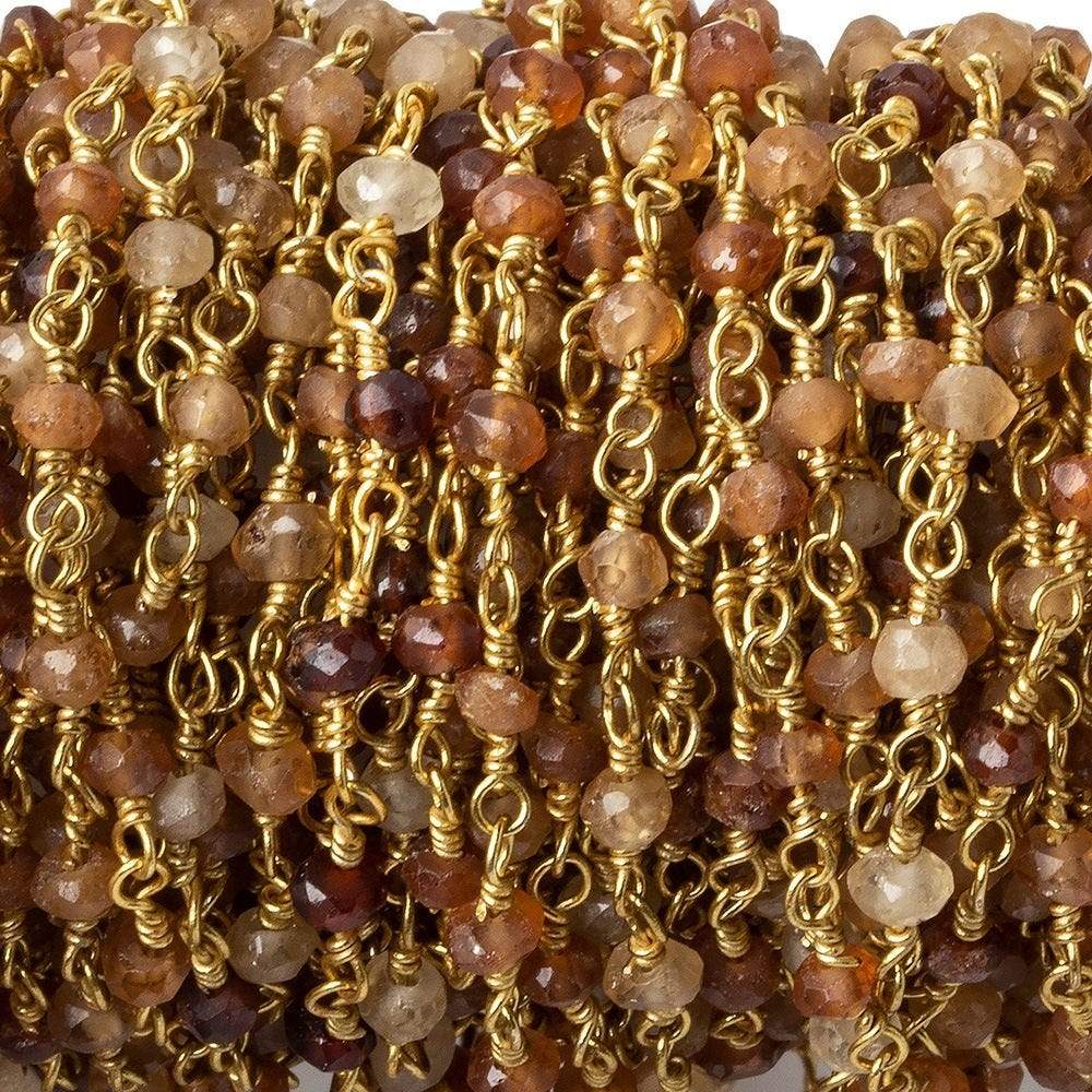 3mm Hessonite Garnet faceted rondelle Gold Wire Wrapped Chain by foot (ONLINE ORDER ONLY)