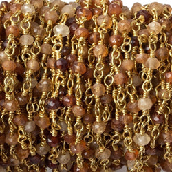 3mm Hessonite Garnet faceted rondelle Gold Wire Wrapped Chain by foot (ONLINE ORDER ONLY)