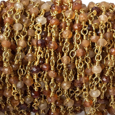 3mm Hessonite Garnet faceted rondelle Gold Wire Wrapped Chain by foot (ONLINE ORDER ONLY)