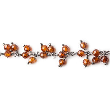 3.5mm Hessonite Garnet microfaceted round Black Gold Dangling Chain by the foot (ONLINE ORDER ONLY)