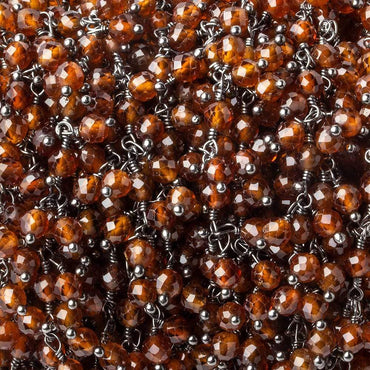 3.5mm Hessonite Garnet microfaceted round Black Gold Dangling Chain by the foot (ONLINE ORDER ONLY)