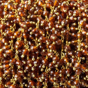 3.5mm Hessonite Garnet microfaceted round Gold plated Dangling Chain by the foot (ONLINE ORDER ONLY)