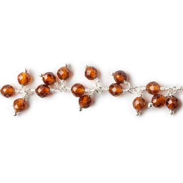 3.5mm Hessonite Garnet microfaceted round Silver Dangling Chain by the foot (ONLINE ORDER ONLY)
