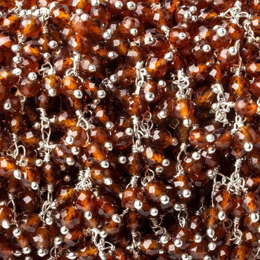 3.5mm Hessonite Garnet microfaceted round Silver Dangling Chain by the foot (ONLINE ORDER ONLY)