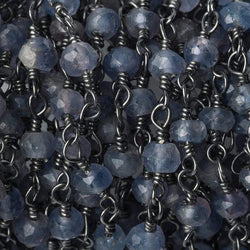 3mm Iolite faceted rondelle Black Gold plated Silver Chain by the foot 40 pieces (ONLINE ORDER ONLY)