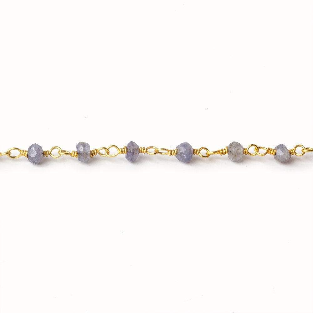 3mm Iolite Faceted Rondelles on Gold Plated Chain by the foot 37 beads (ONLINE ORDER ONLY)