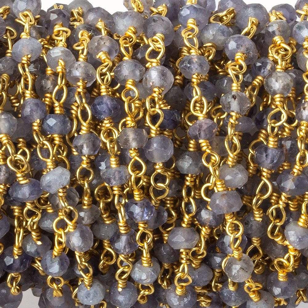 3mm Iolite Faceted Rondelles on Gold Plated Chain by the foot 37 beads (ONLINE ORDER ONLY)