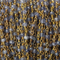 3mm Iolite Gold plated Wire Wrapped Chain (ONLINE ORDER ONLY)