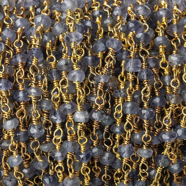 3mm Iolite Gold plated Wire Wrapped Chain (ONLINE ORDER ONLY)