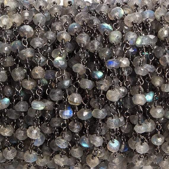 3mm Labradorite faceted rondelle Black Gold Chain by the foot 36 pieces (ONLINE ORDER ONLY)