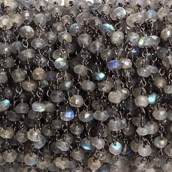 3mm Labradorite faceted rondelle Black Gold Chain by the foot 36 pieces (ONLINE ORDER ONLY)