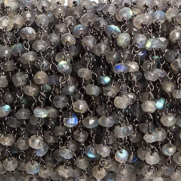 3mm Labradorite faceted rondelle Black Gold Chain by the foot 36 pieces (ONLINE ORDER ONLY)