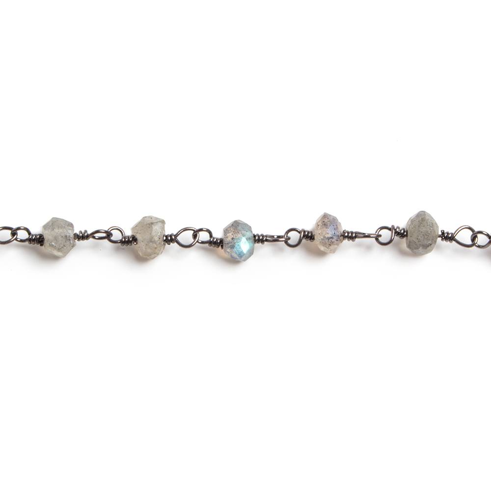 3mm Labradorite faceted rondelle Black Gold Chain by the foot 36 pieces (ONLINE ORDER ONLY)
