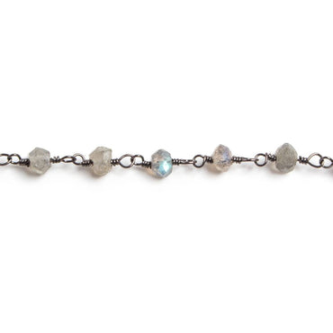 3mm Labradorite faceted rondelle Black Gold Chain by the foot 36 pieces (ONLINE ORDER ONLY)