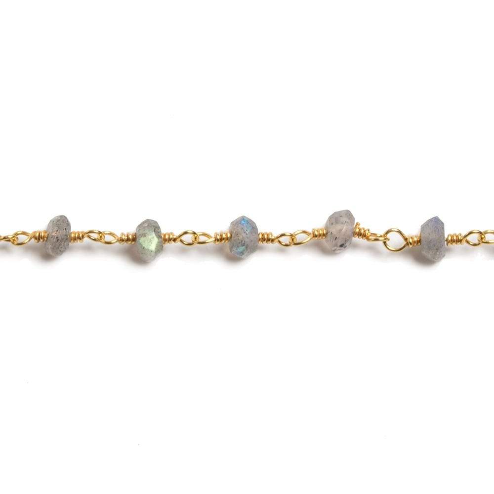 3mm Labradorite faceted rondelle Gold Plated Chain by the foot 36 pieces (ONLINE ORDER ONLY)