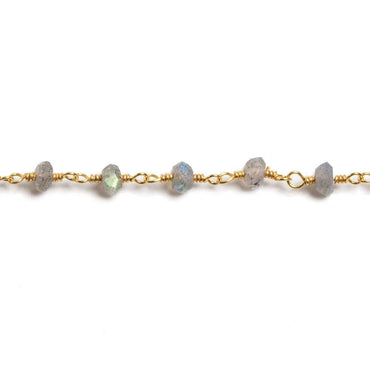 3mm Labradorite faceted rondelle Gold Plated Chain by the foot 36 pieces (ONLINE ORDER ONLY)