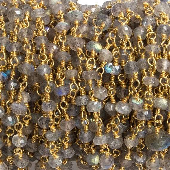 3mm Labradorite faceted rondelle Gold Plated Chain by the foot 36 pieces (ONLINE ORDER ONLY)