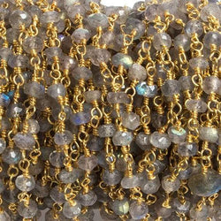 3mm Labradorite faceted rondelle Gold Plated Chain by the foot 36 pieces (ONLINE ORDER ONLY)
