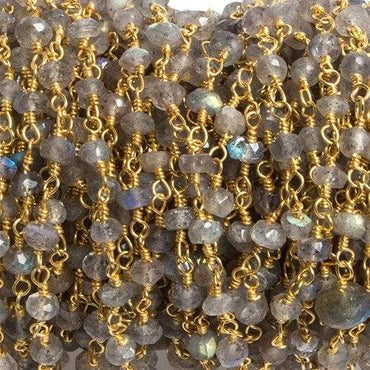 3mm Labradorite faceted rondelle Gold Plated Chain by the foot 36 pieces (ONLINE ORDER ONLY)
