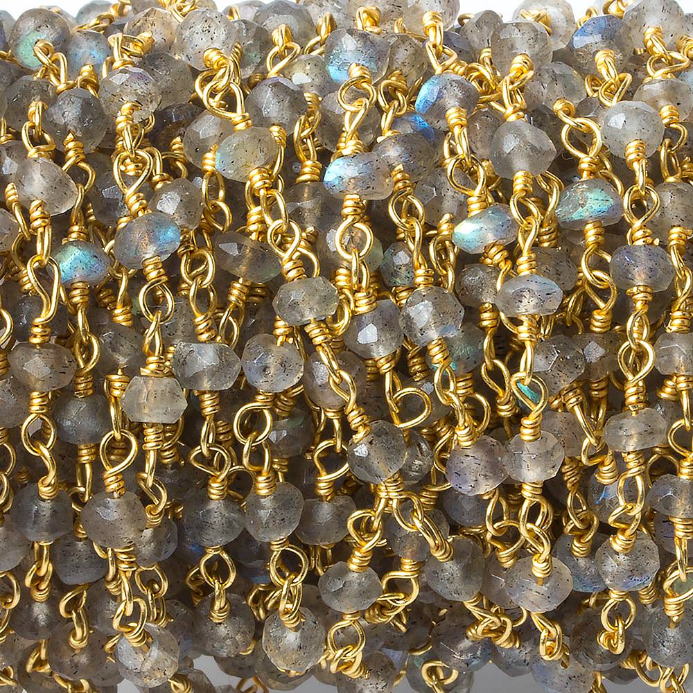3mm Labradorite faceted rondelle Gold Chain by the foot 40 pieces (ONLINE ORDER ONLY)