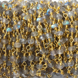 3mm Labradorite faceted rondelle Gold Chain by the foot 40 pieces (ONLINE ORDER ONLY)