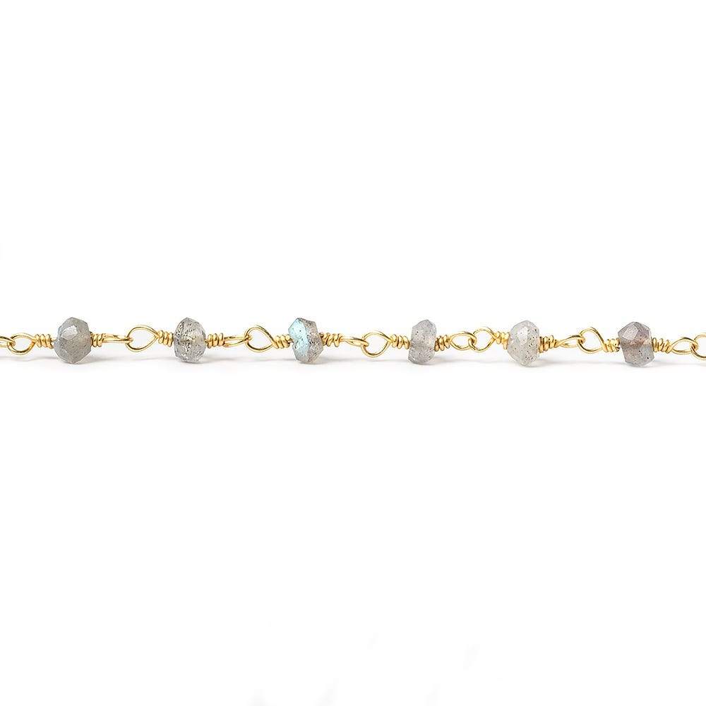 3mm Labradorite faceted rondelle Gold Chain by the foot 40 pieces (ONLINE ORDER ONLY)