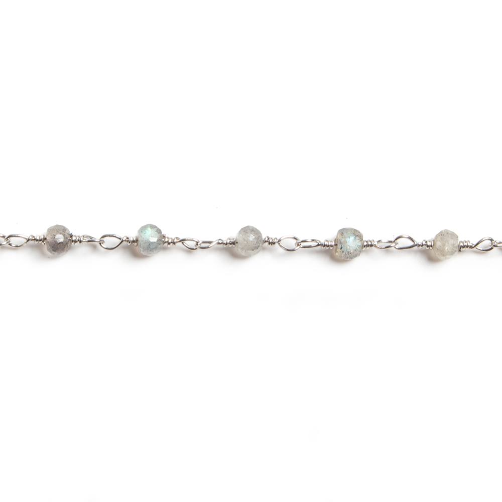 3mm Labradorite faceted rondelle Silver Chain by the foot 36 pieces (ONLINE ORDER ONLY)