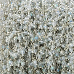 3mm Labradorite micro-faceted round Silver Dangling Chain by the foot (ONLINE ORDER ONLY)