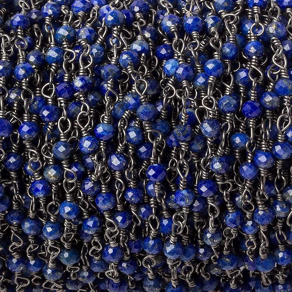 3mm Lapis Lazuli micro-faceted rondelle Black Gold plated Chain, 40 beads/ft (ONLINE ORDER ONLY)