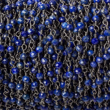 3mm Lapis Lazuli micro-faceted rondelle Black Gold plated Chain, 40 beads/ft (ONLINE ORDER ONLY)