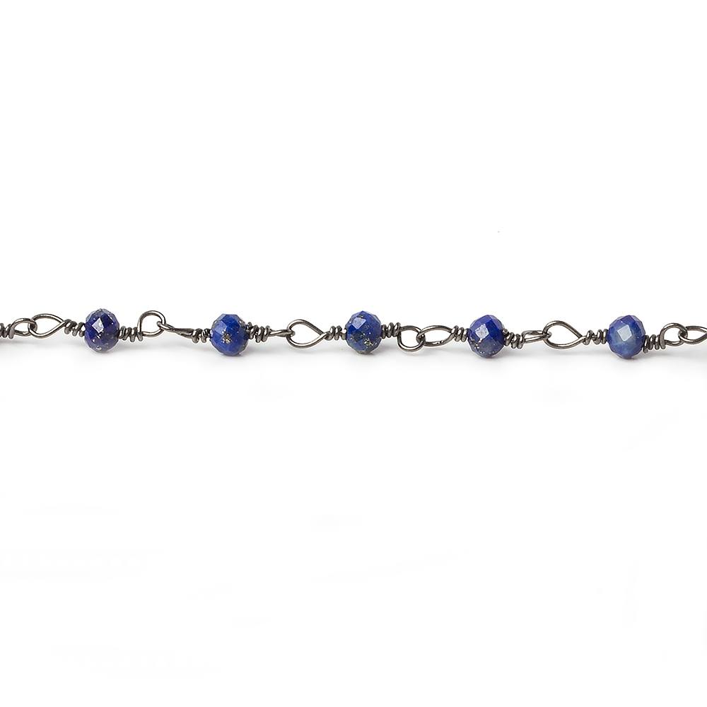 3mm Lapis Lazuli micro-faceted rondelle Black Gold plated Chain, 40 beads/ft (ONLINE ORDER ONLY)