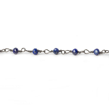 3mm Lapis Lazuli micro-faceted rondelle Black Gold plated Chain, 40 beads/ft (ONLINE ORDER ONLY)
