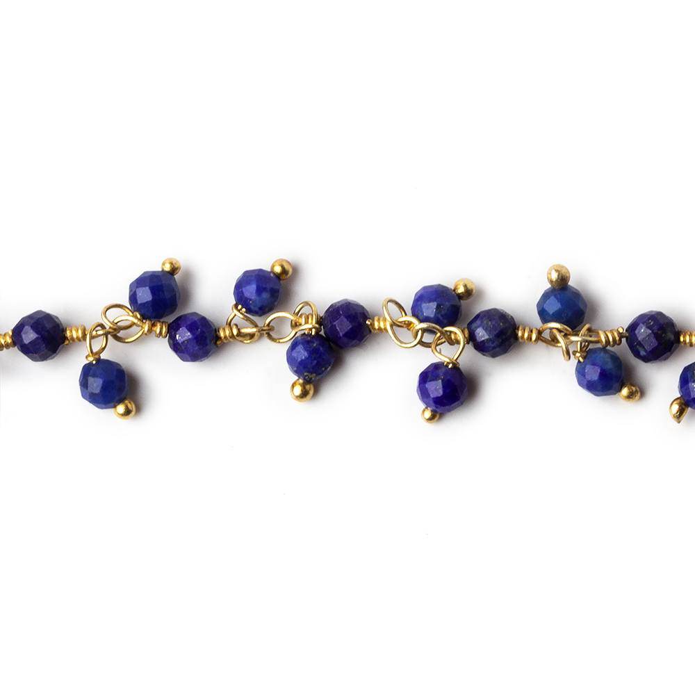 3mm Lapis Lazuli micro-faceted round Gold Dangling Chain by the foot (ONLINE ORDER ONLY)