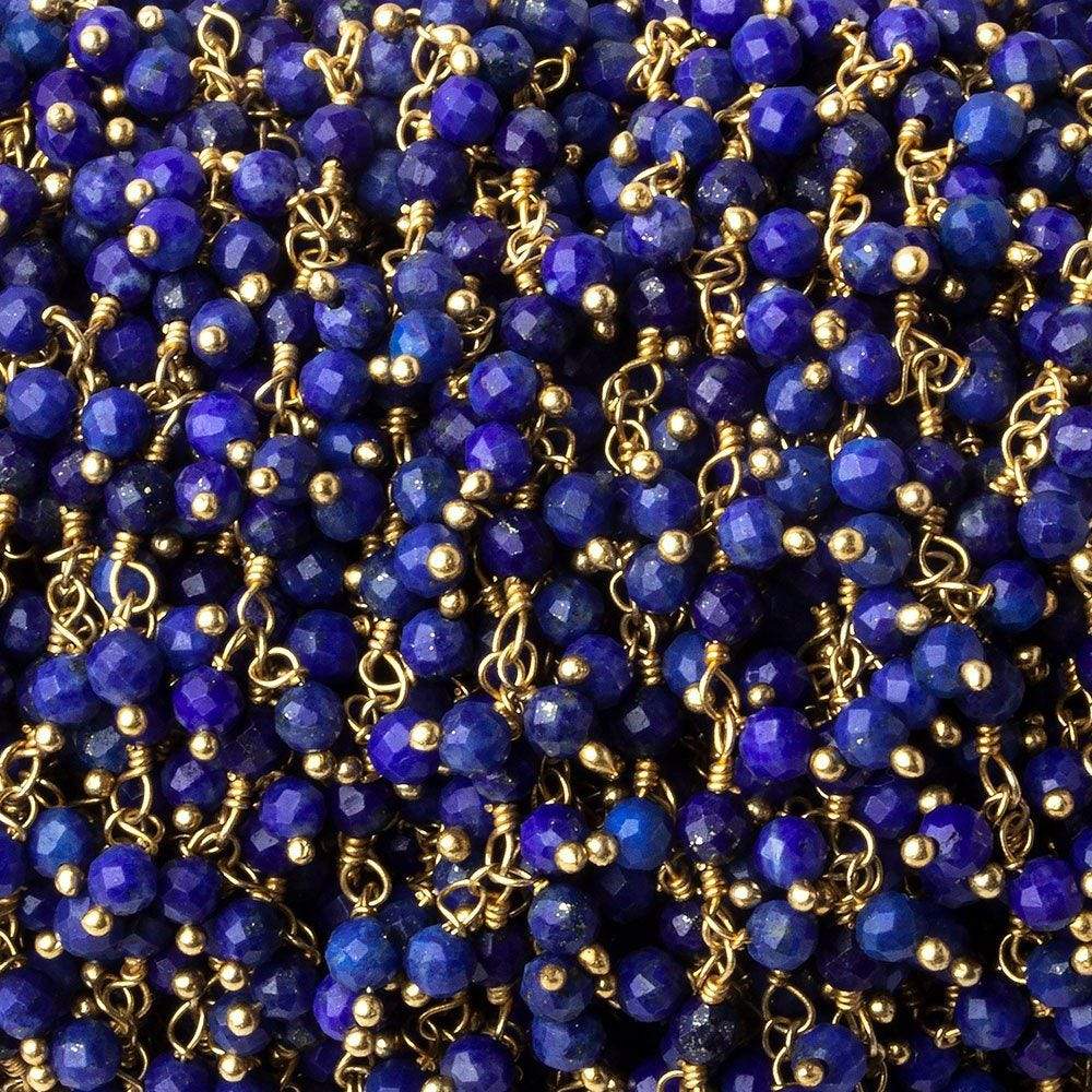 3mm Lapis Lazuli micro-faceted round Gold Dangling Chain by the foot (ONLINE ORDER ONLY)