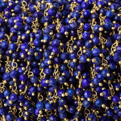 3mm Lapis Lazuli micro-faceted round Gold Dangling Chain by the foot (ONLINE ORDER ONLY)