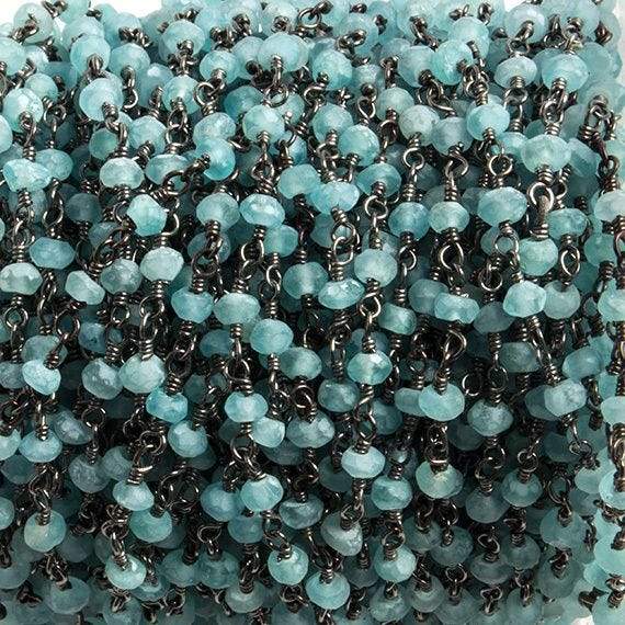 3mm Matte Apatite faceted rondelle Black Gold Chain by the foot 36 pieces (ONLINE ORDER ONLY)