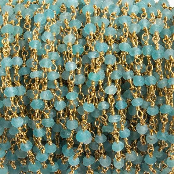 3mm Matte Apatite faceted rondelle Gold Chain by the foot 40 pieces (ONLINE ORDER ONLY)