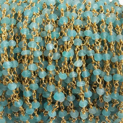 3mm Matte Apatite faceted rondelle Gold Chain by the foot 40 pieces (ONLINE ORDER ONLY)