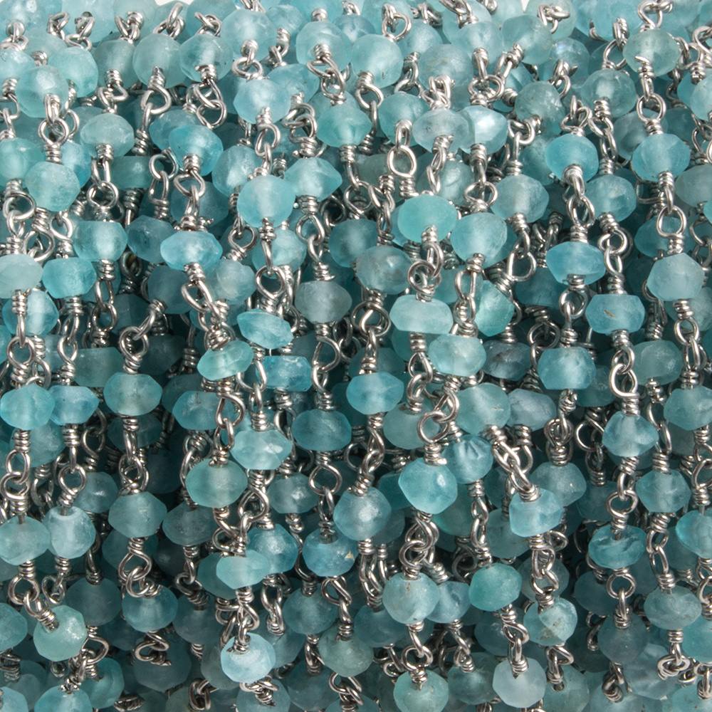 3mm Matte Apatite faceted rondelle Silver Chain by the foot 36 pieces (ONLINE ORDER ONLY)