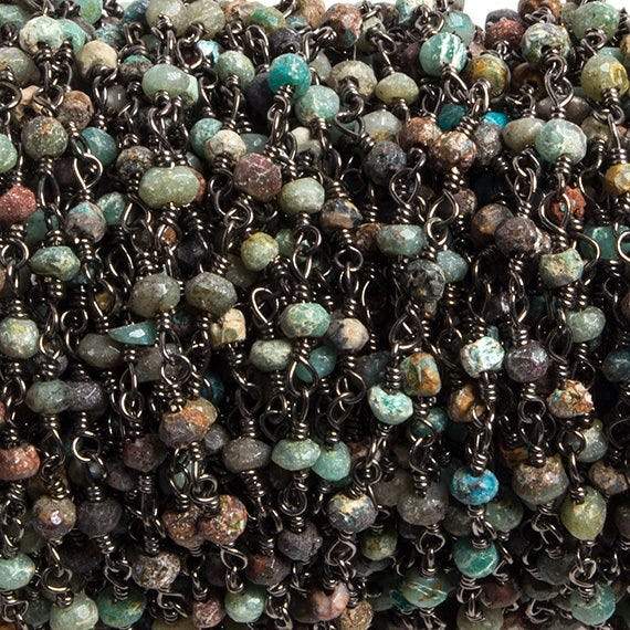 3mm Matte Chrysocolla faceted rondelle Black Gold Chain by the foot 36 pieces (ONLINE ORDER ONLY)