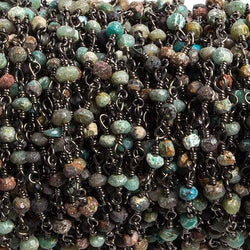 3mm Matte Chrysocolla faceted rondelle Black Gold Chain by the foot 36 pieces (ONLINE ORDER ONLY)