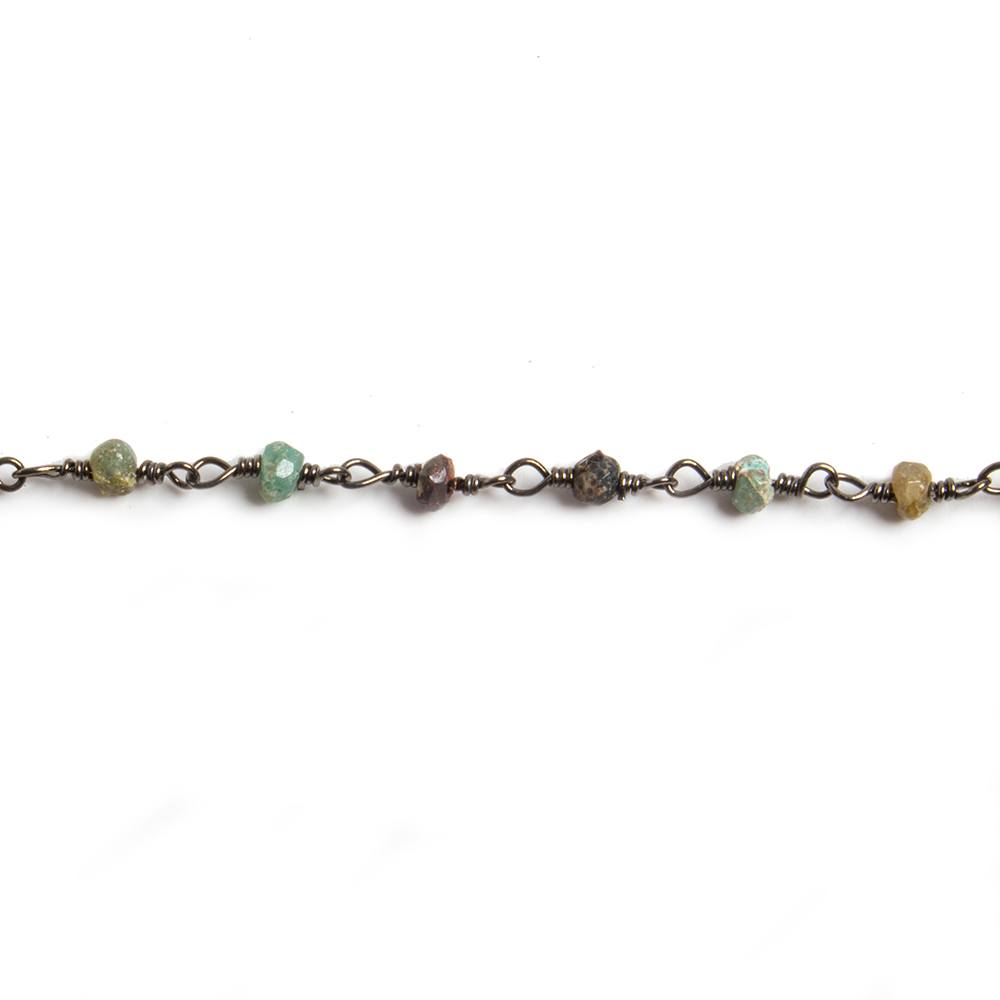 3mm Matte Chrysocolla faceted rondelle Black Gold Chain by the foot 36 pieces (ONLINE ORDER ONLY)