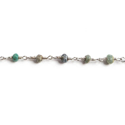 3mm Matte Chrysocolla faceted rondelle Silver Chain by the foot 36 pieces (ONLINE ORDER ONLY)
