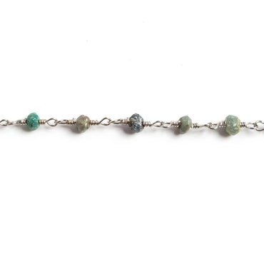 3mm Matte Chrysocolla faceted rondelle Silver Chain by the foot 36 pieces (ONLINE ORDER ONLY)