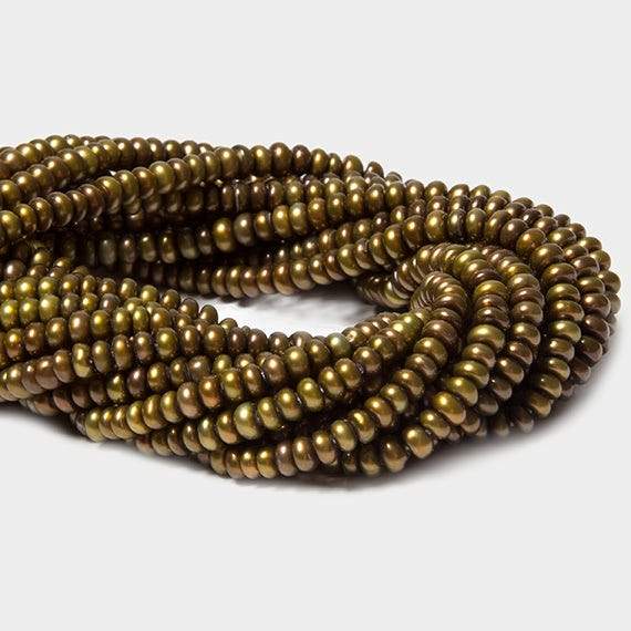 3mm Matte Olive Green Center Drilled Button Freshwater Pearls 15.5 in 220 pcs (ONLINE ORDER ONLY)