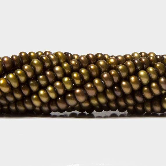 3mm Matte Olive Green Center Drilled Button Freshwater Pearls 15.5 in 220 pcs (ONLINE ORDER ONLY)