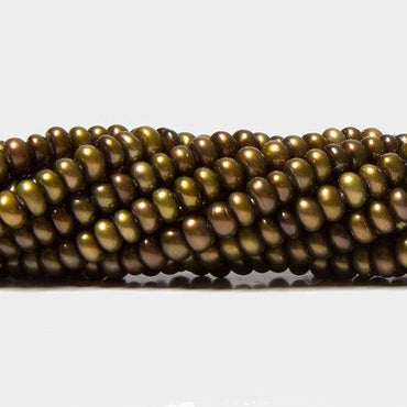 3mm Matte Olive Green Center Drilled Button Freshwater Pearls 15.5 in 220 pcs (ONLINE ORDER ONLY)